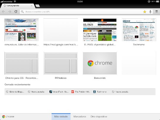 Pantalla de inicio de Chrome para iPad 