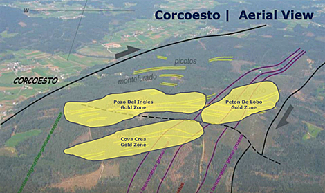 Vista aérea de la zona donde están localizadas las vetas de oro. Vista aérea de la zona donde están localizadas las vetas de oro.
