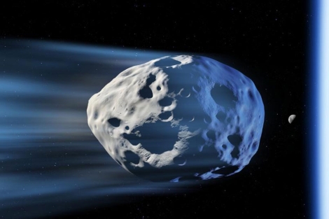 Recreación de un asteroide pasando cerca de la Tierra. | AGE