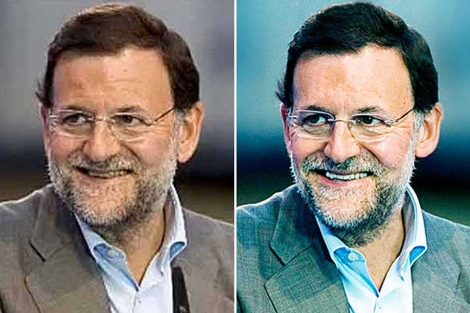 La imagen de Rajoy, antes (izqda.) y después (dcha.) del retoque.