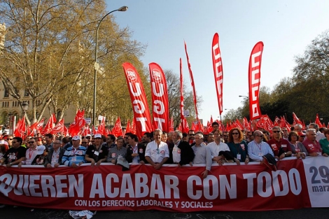 Imagen de la cabecera de la manifestación de Madrid.| José Aymá