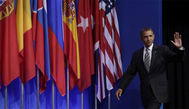 Obama, antes de una rueda de prensa este lunes en Chicago. | Afp