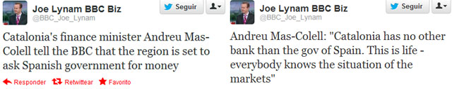 Tuits del periodista de la BBC Joe Lynam. | ELMUNDO.es