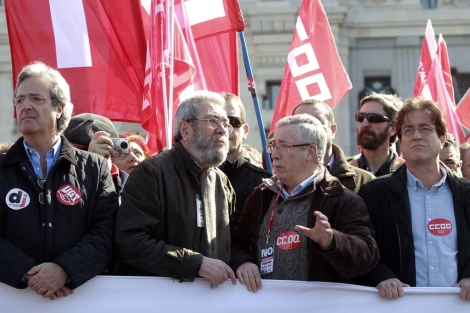 Representantes de los sindicatos en la manifestación del 19 de febrero. | Antonio Heredia